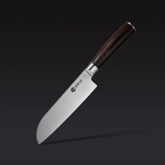 Damascus Steel Santoku Knife, 7" (Espresso)