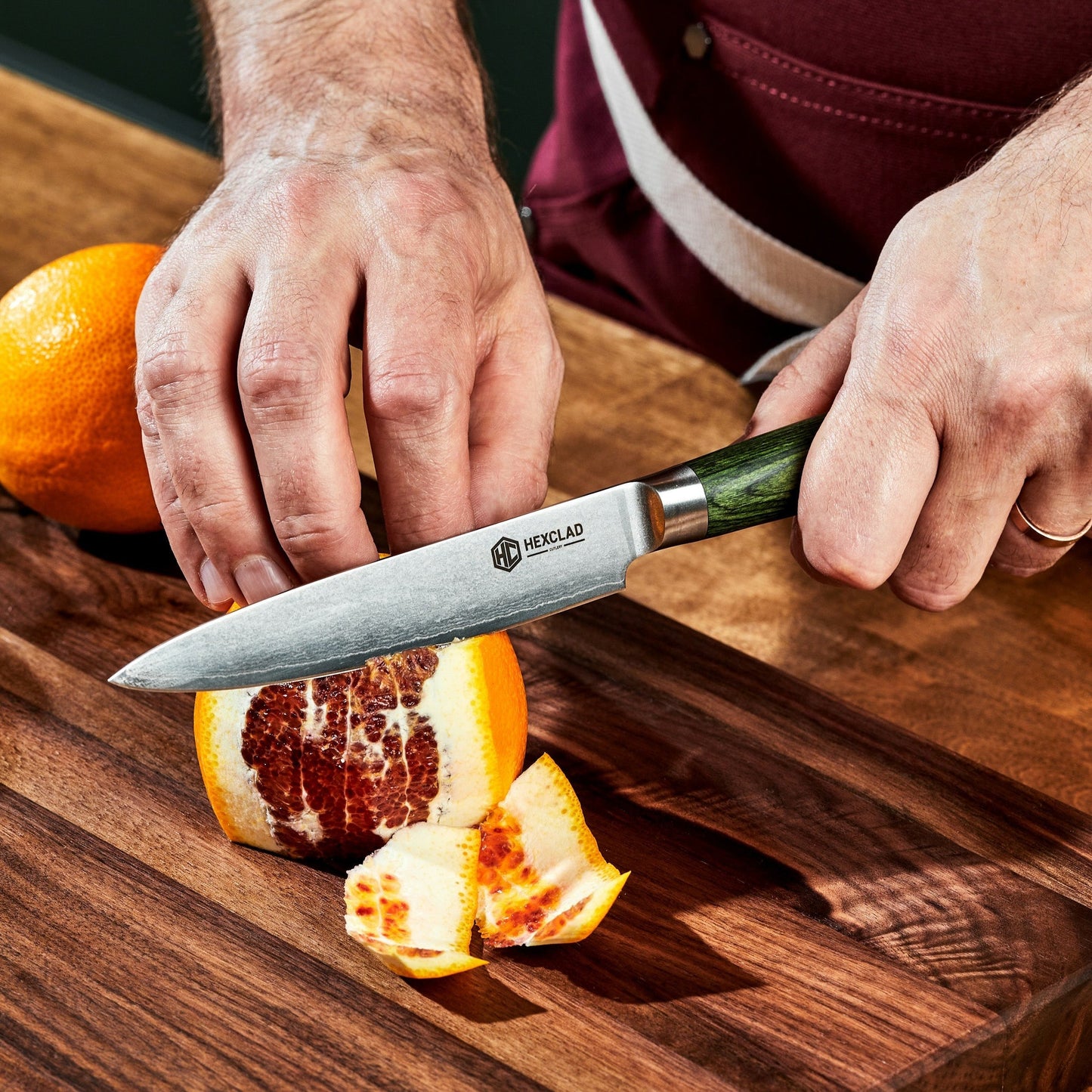 Damascus Steel Utility Knife, 5" (Green)