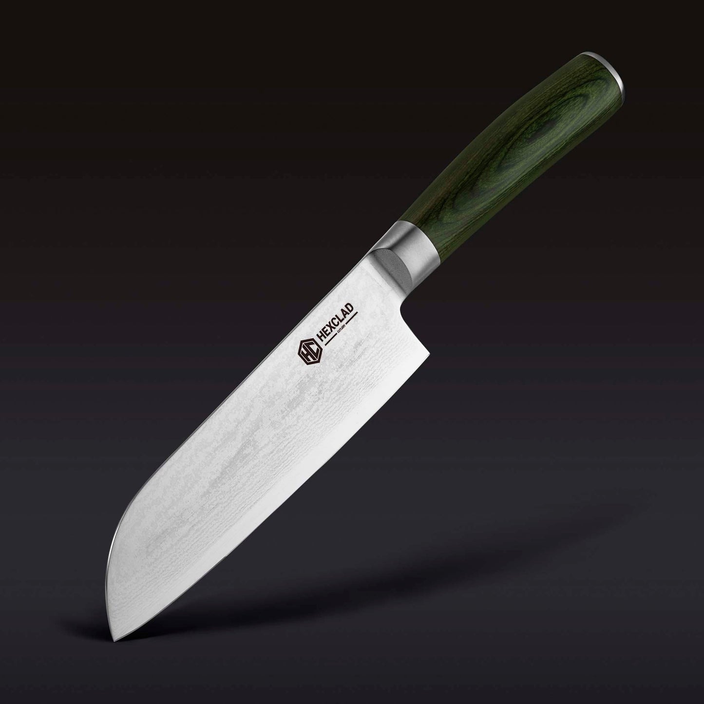 Damascus Steel Santoku Knife, 7" (Green)