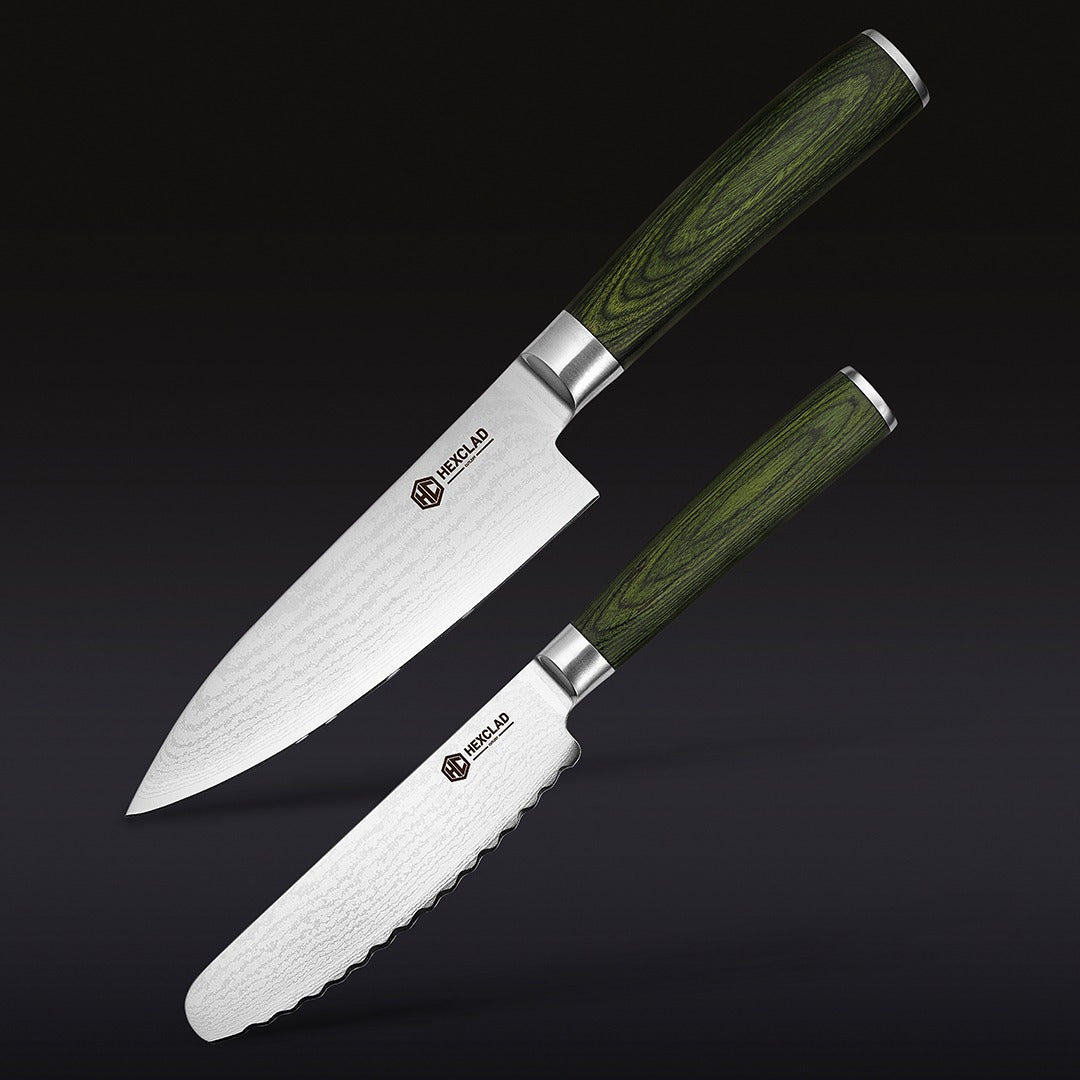 Damascus Steel Starter Knife Set, 2-pc (Green)