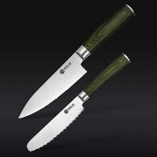 Damascus Steel Starter Knife Set, 2-pc (Green)