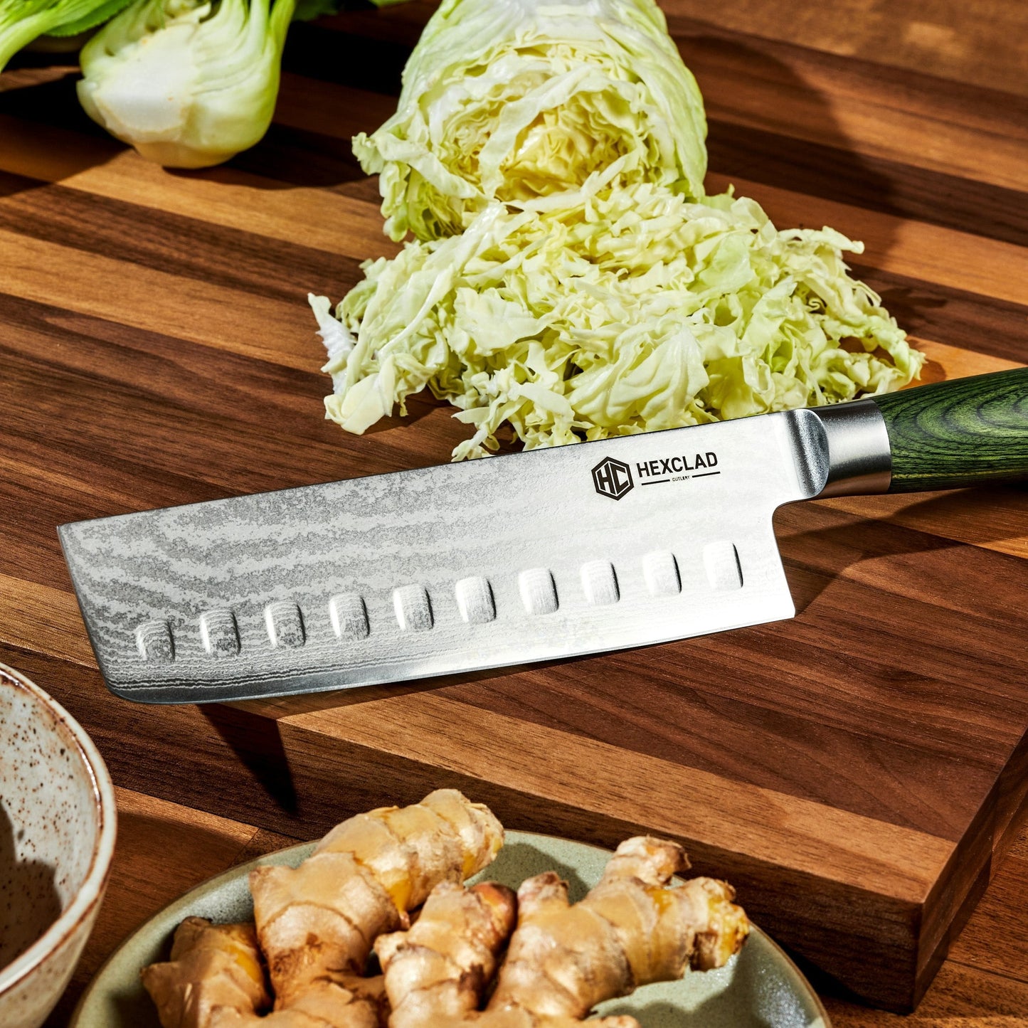Damascus Steel Nakiri Knife, 6.5" (Green)
