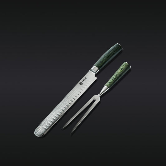 Damascus Steel Carving Set, 2-pc (Green)