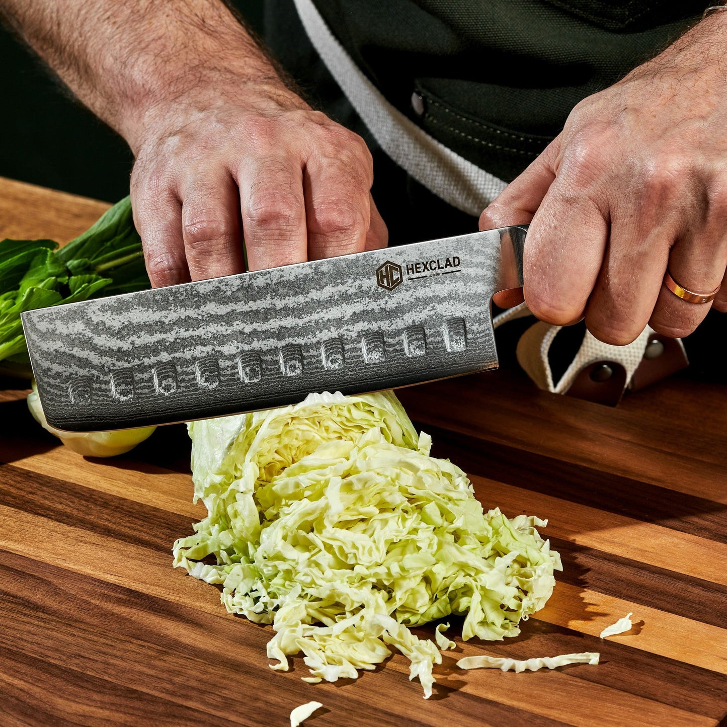 Damascus Steel Nakiri Knife, 6.5" (Green)