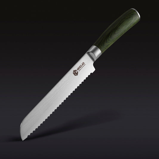 Damascus Steel Serrated Bread Knife, 8" (Green)