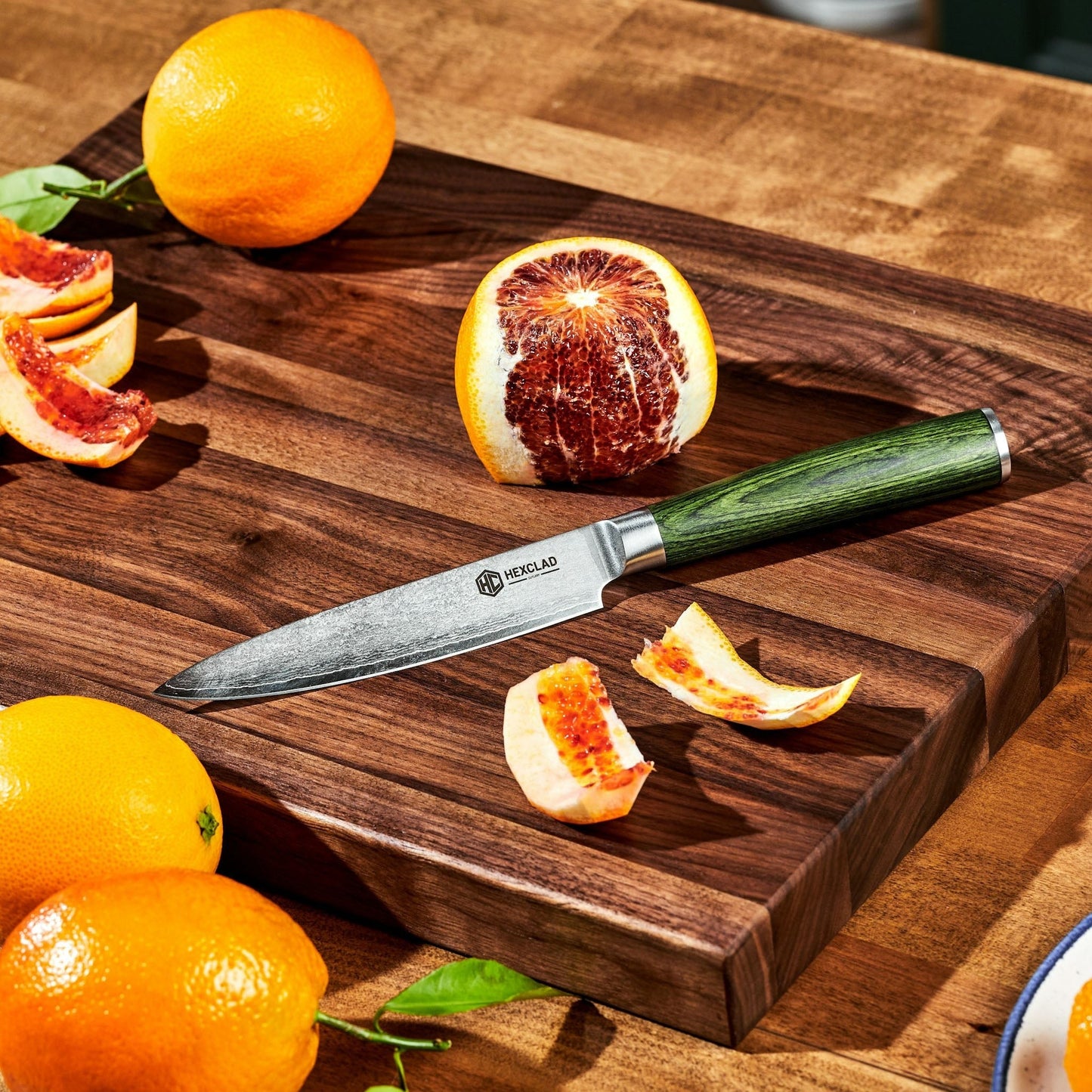 Damascus Steel Utility Knife, 5" (Green)