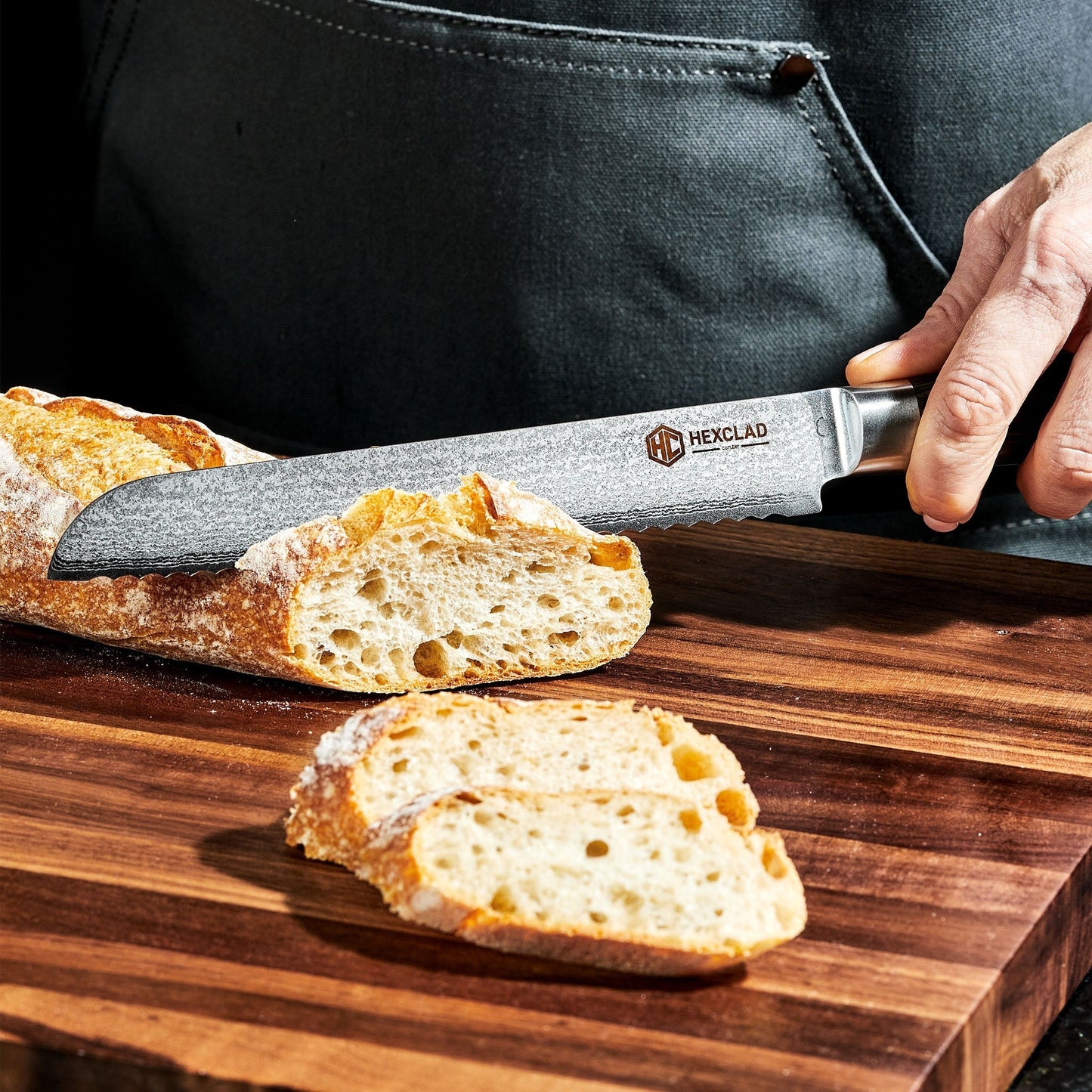 Damascus Steel Serrated Bread Knife, 8" (Green)