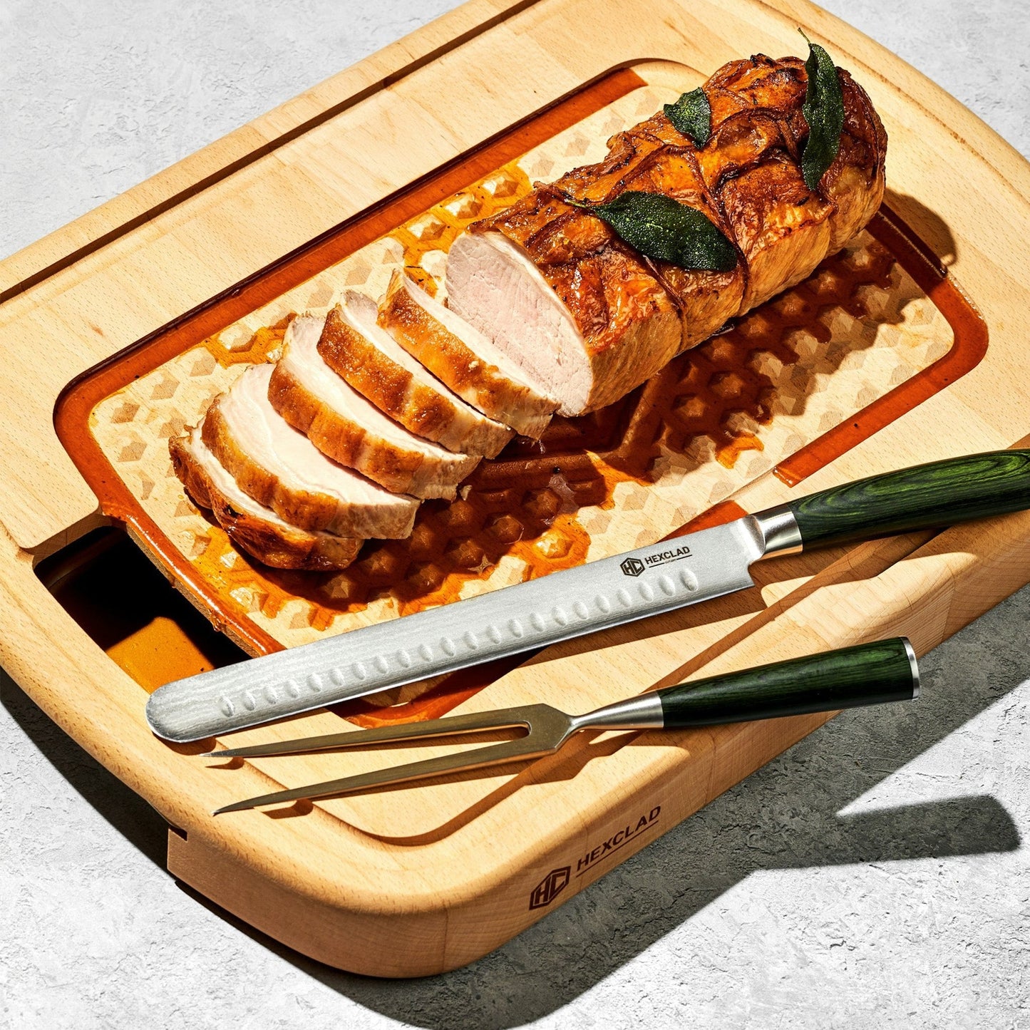 Damascus Steel Carving Set, 2-pc (Green)