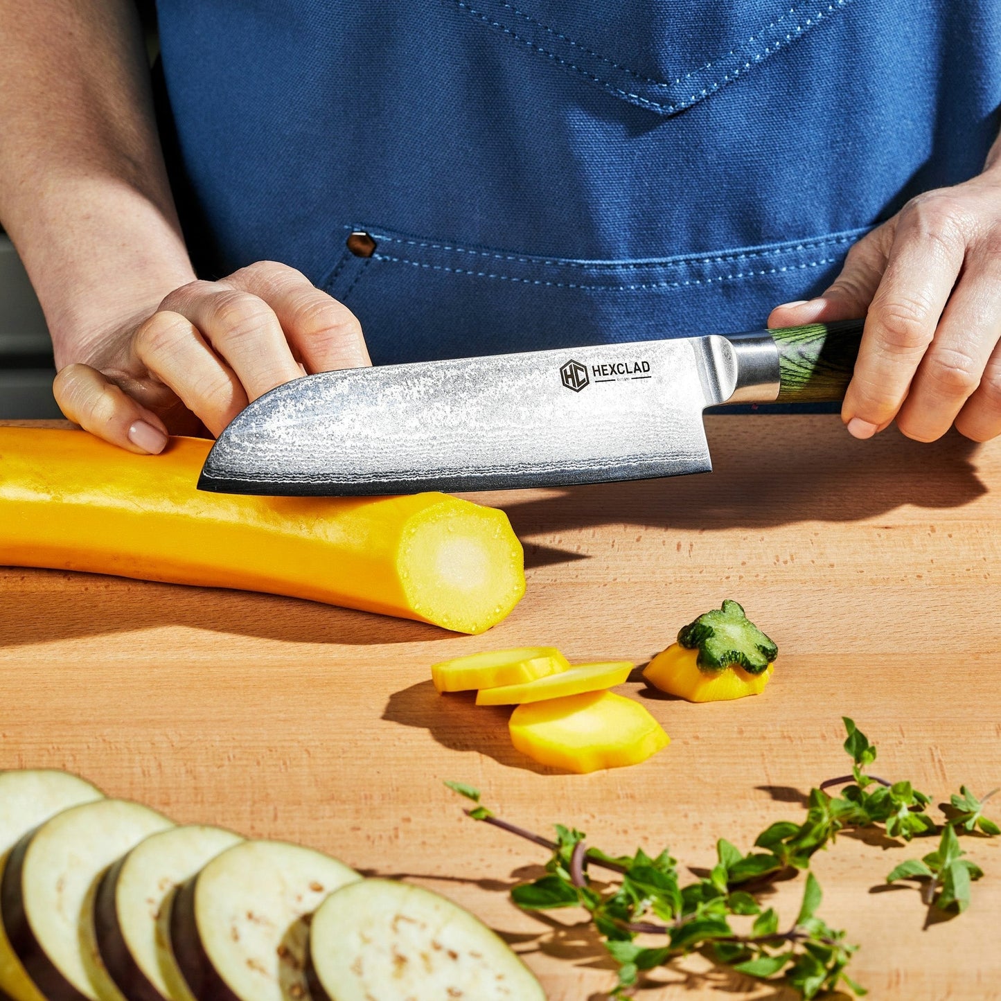 Damascus Steel Santoku Knife, 7" (Green)